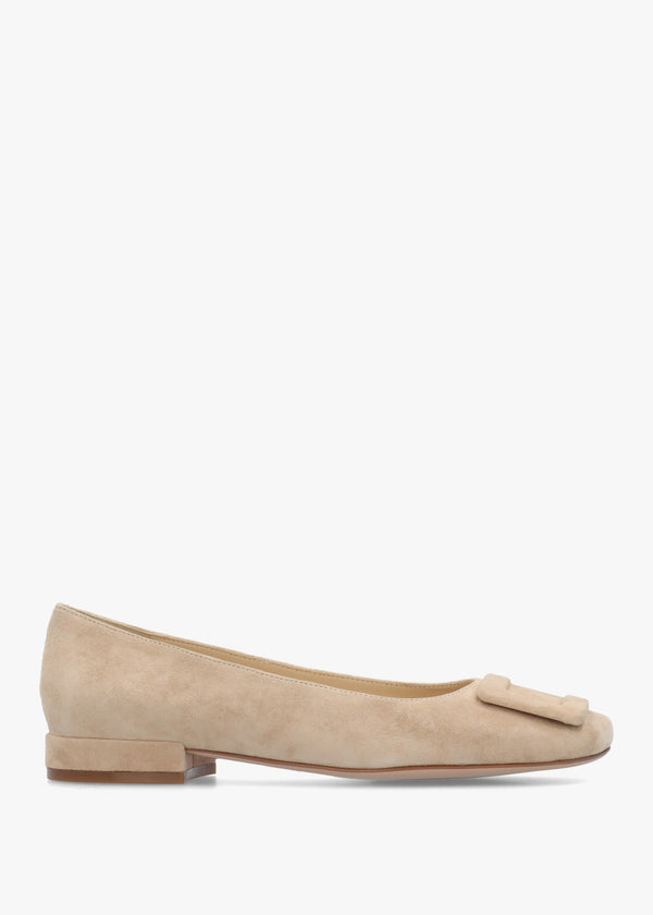 East Beige Suede Buckle Trim Flat Pumps
