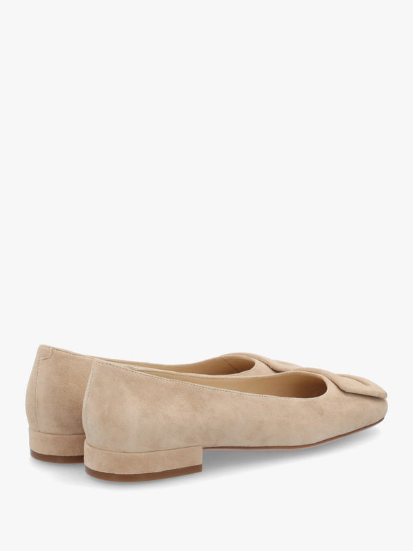 East Beige Suede Buckle Trim Flat Pumps