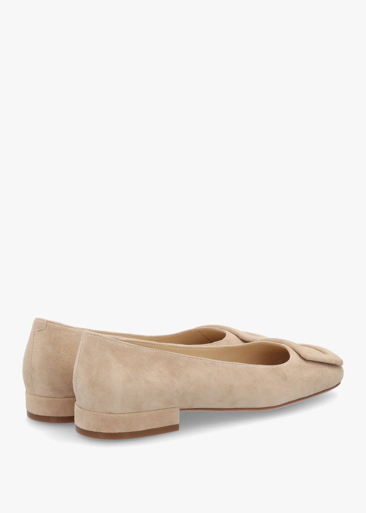 East Beige Suede Buckle Trim Flat Pumps