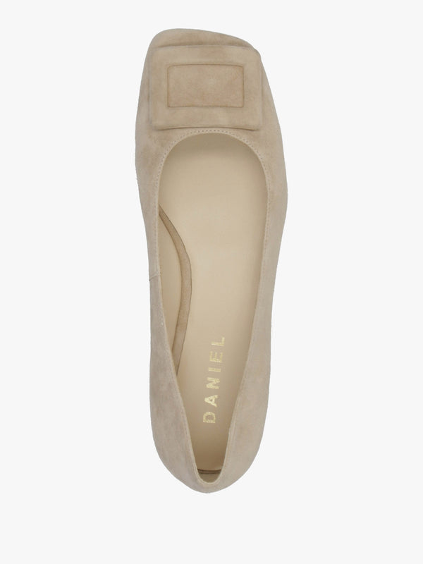 East Beige Suede Buckle Trim Flat Pumps