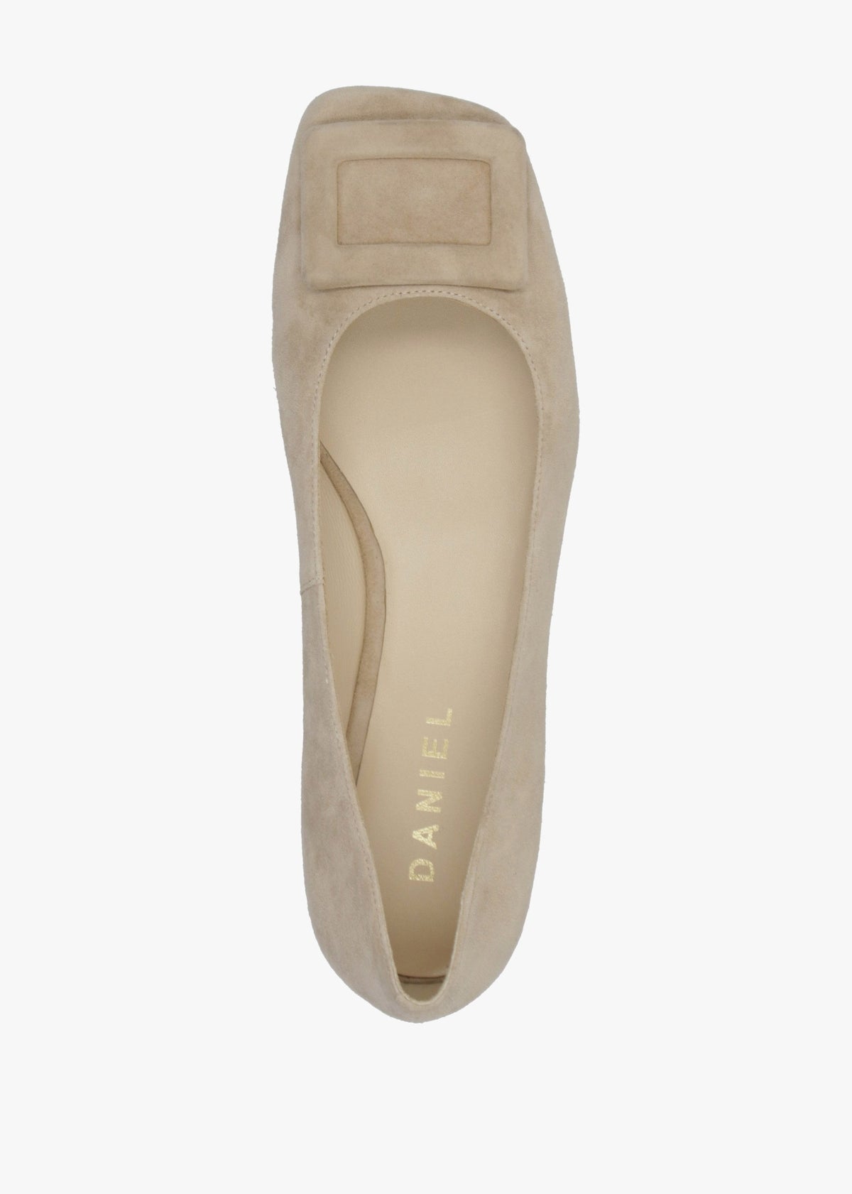 East Beige Suede Buckle Trim Flat Pumps