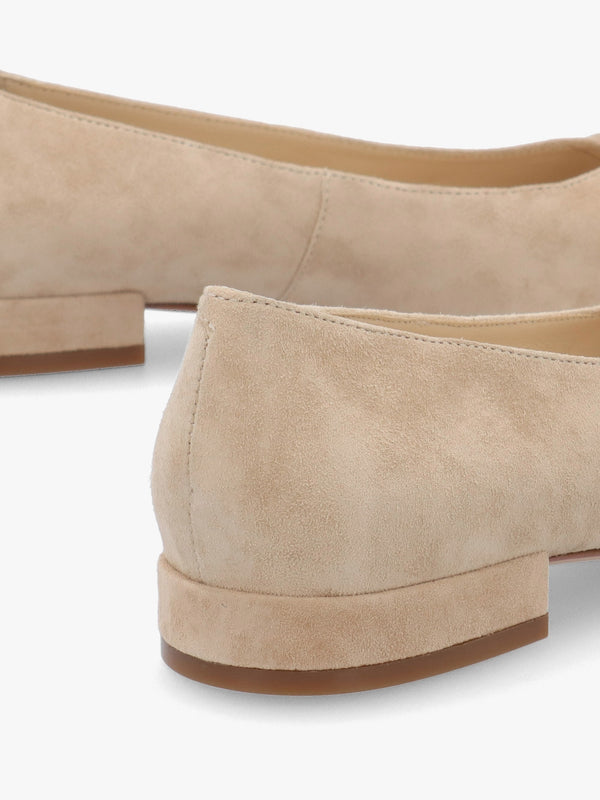 East Beige Suede Buckle Trim Flat Pumps