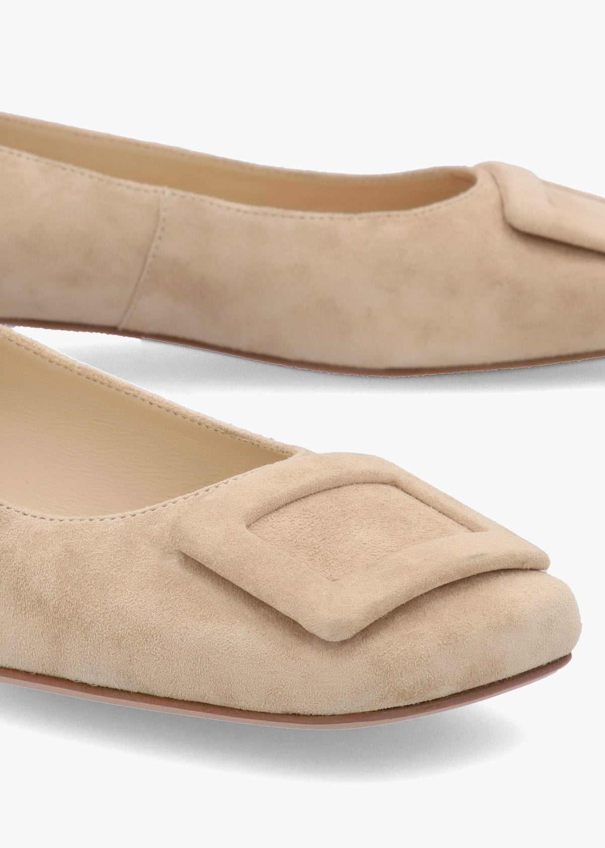 East Beige Suede Buckle Trim Flat Pumps