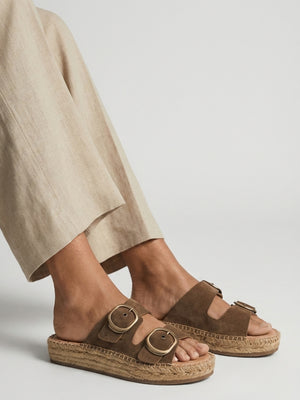 Jander Brown Suede Flatform Espadrille Mules