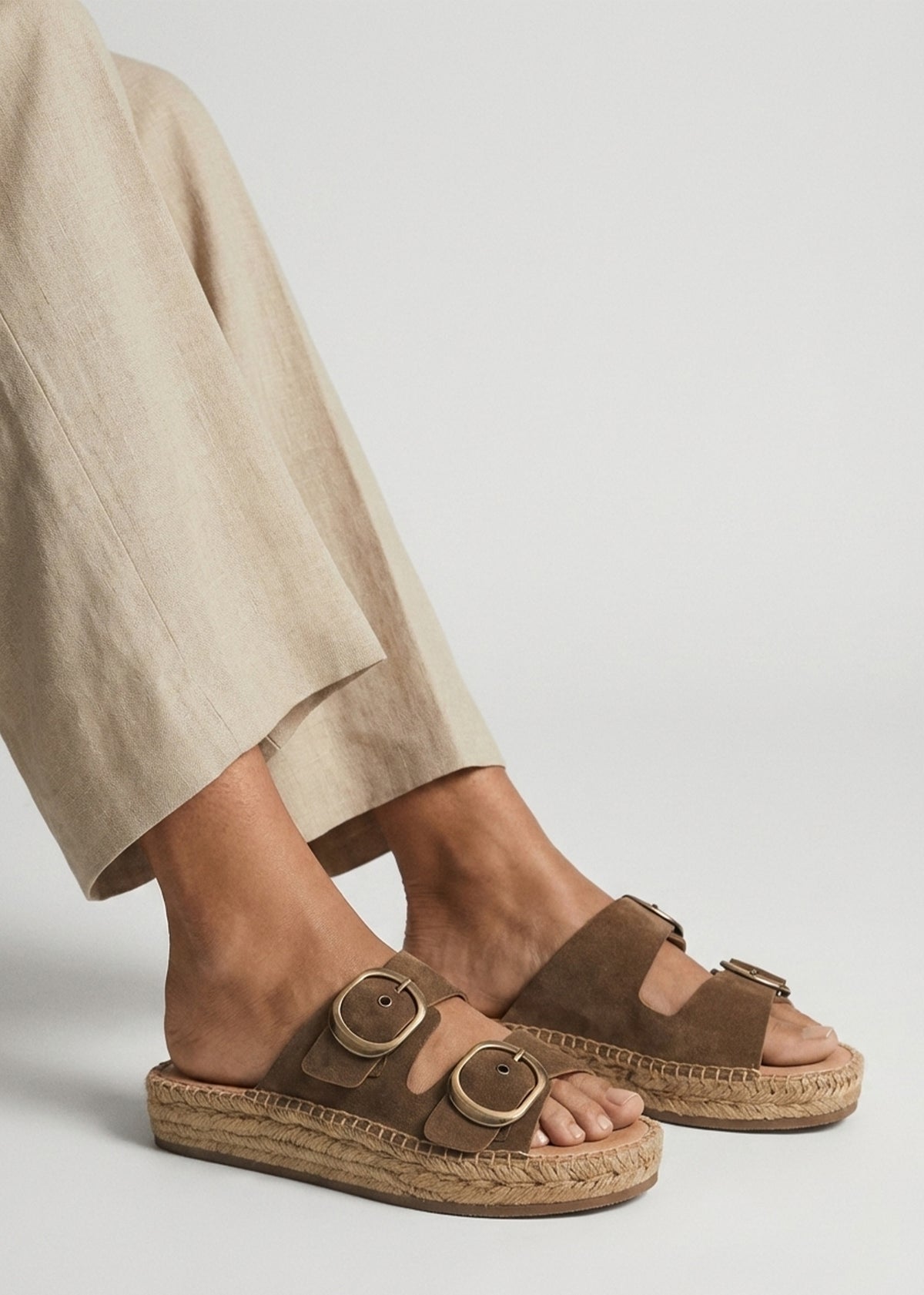 Jander Brown Suede Flatform Espadrille Mules