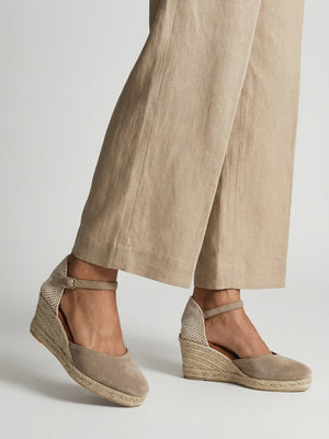 Jassy Beige Suede Mid Wedge Espadrilles