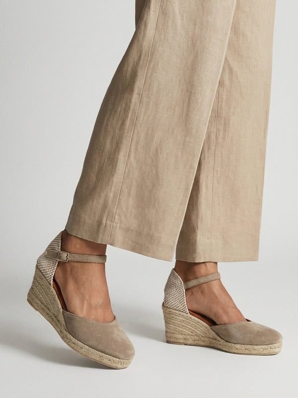 Jassy Beige Suede Mid Wedge Espadrilles