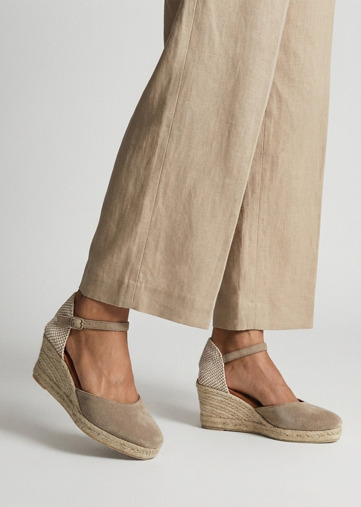Jassy Beige Suede Mid Wedge Espadrilles