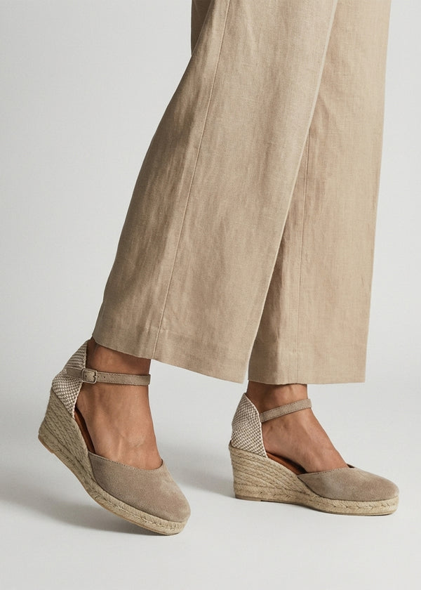 Jassy Beige Suede Mid Wedge Espadrilles