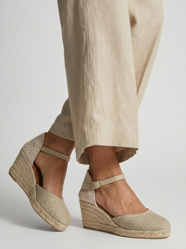 Jassy Beige Textile Mid Wedge Espadrilles