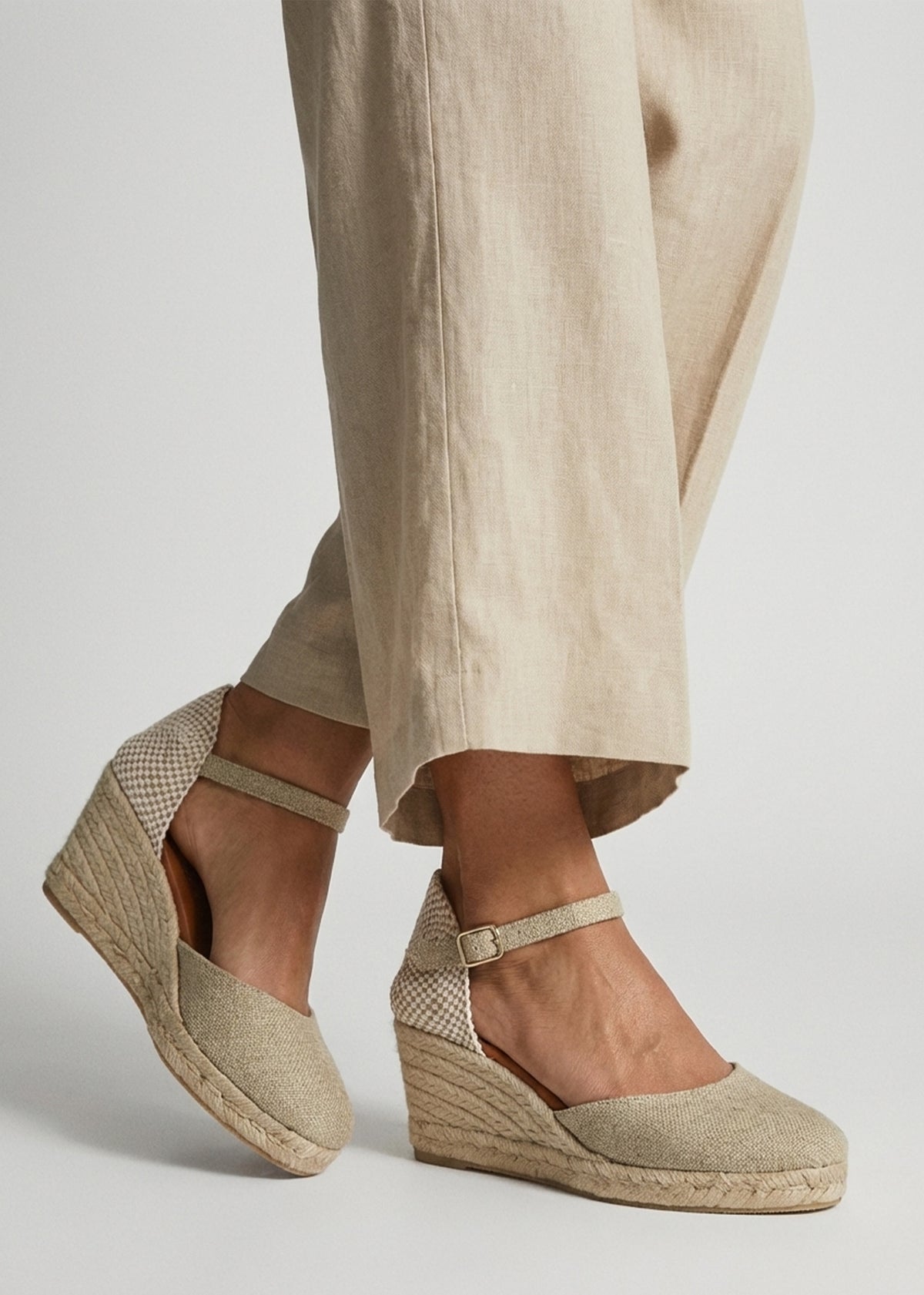 Jassy Beige Textile Mid Wedge Espadrilles