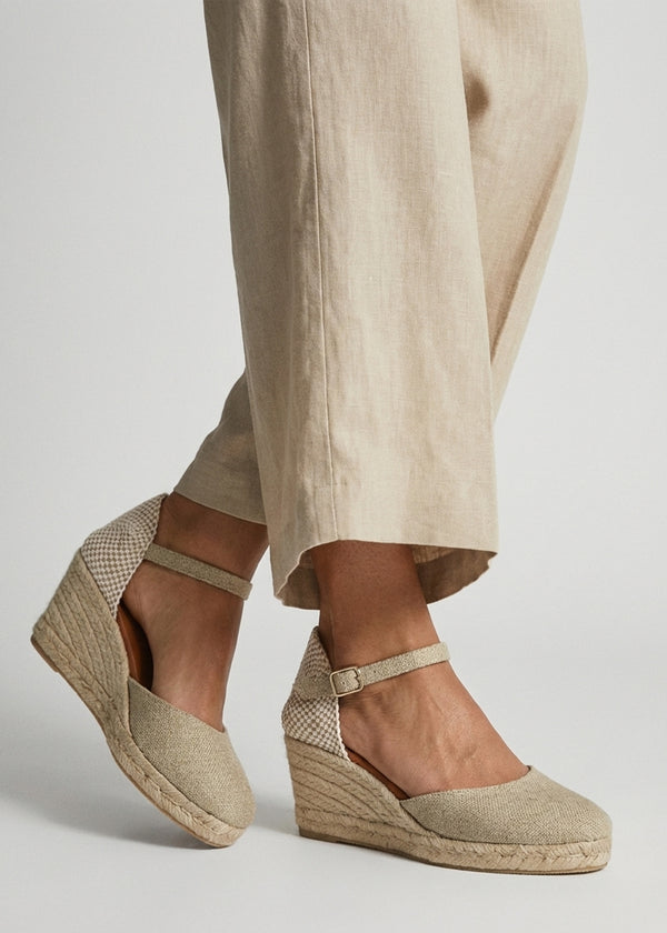 Jassy Beige Textile Mid Wedge Espadrilles