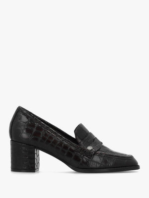 Brown Python Leather Block Heel Loafers