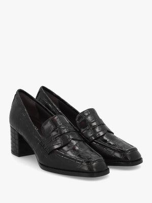 Brown Python Leather Block Heel Loafers