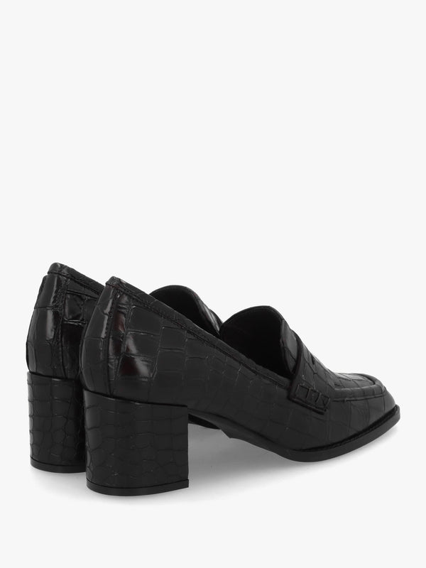 Brown Python Leather Block Heel Loafers