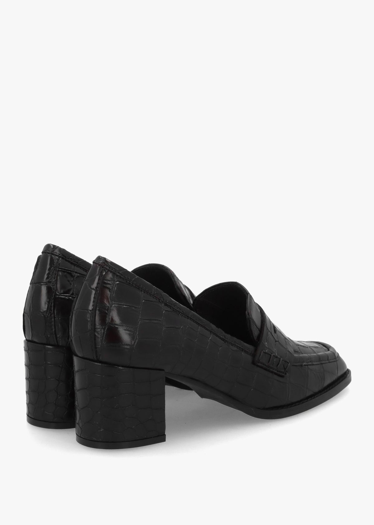 Brown Python Leather Block Heel Loafers