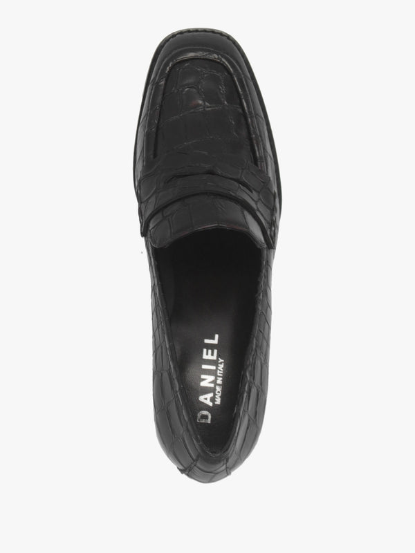 Brown Python Leather Block Heel Loafers
