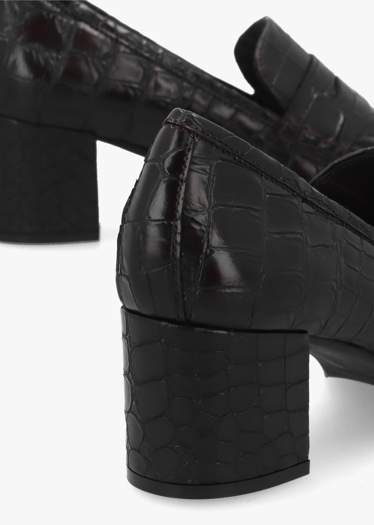 Brown Python Leather Block Heel Loafers