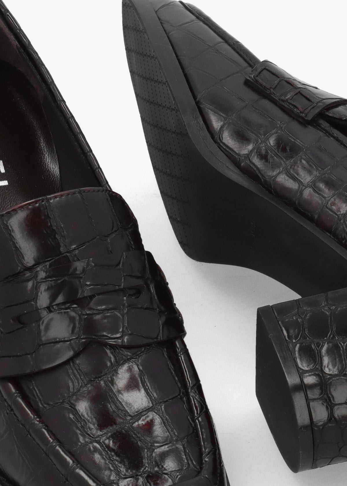 Brown Python Leather Block Heel Loafers