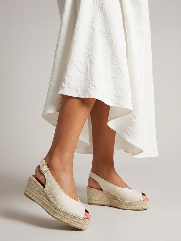 Jeep Cream Leather Peep Toe Wedge Espadrilles