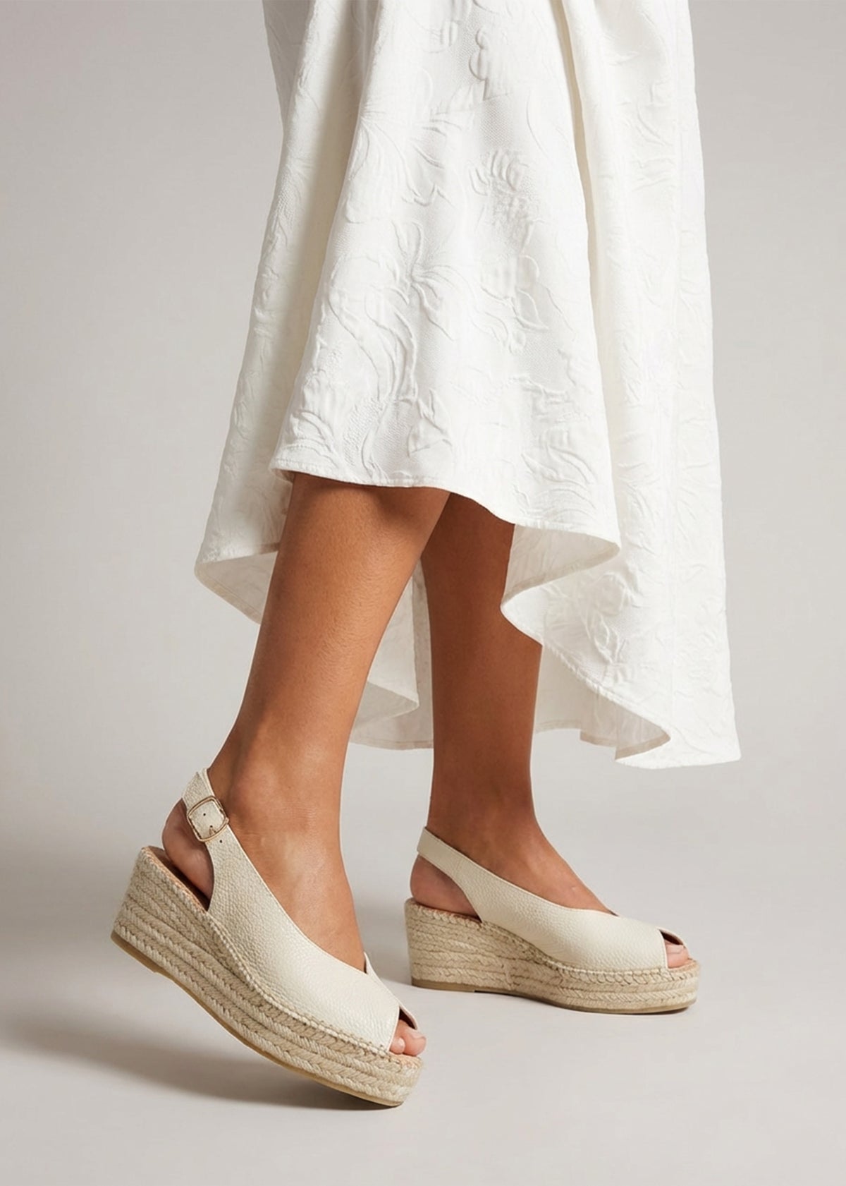 Jeep Cream Leather Peep Toe Wedge Espadrilles