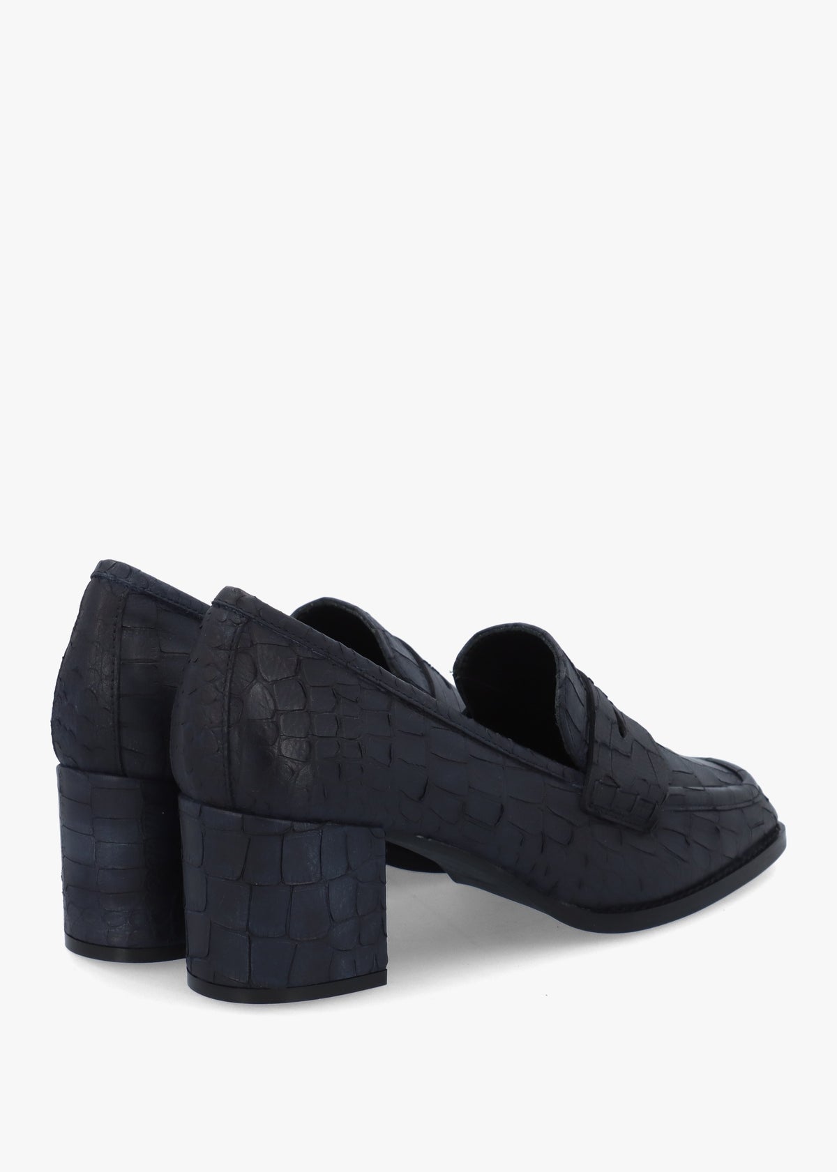 Dark Navy Python Leather Block Heel Loafers