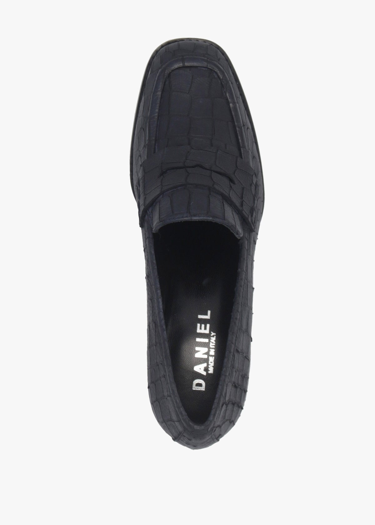 Dark Navy Python Leather Block Heel Loafers