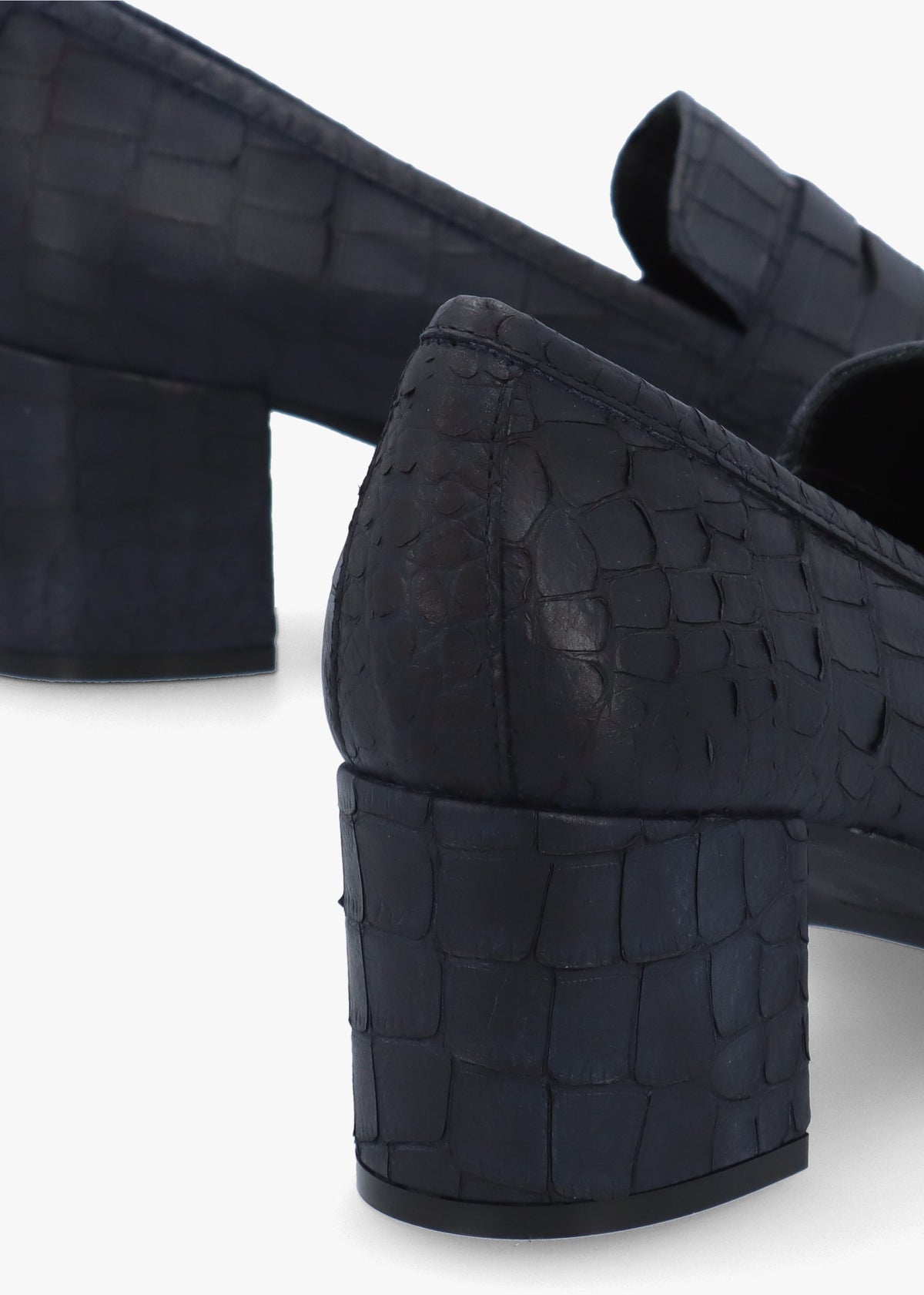 Dark Navy Python Leather Block Heel Loafers