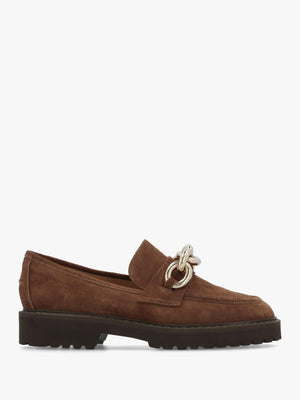 Brown Suede Link Chain Loafers