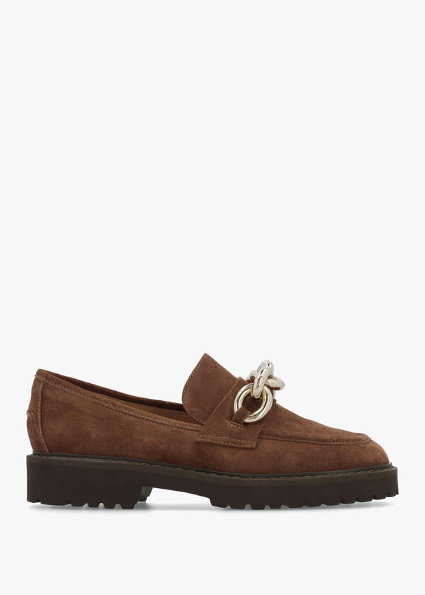 Brown Suede Link Chain Loafers
