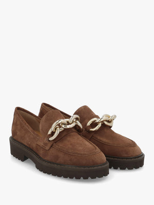 Brown Suede Link Chain Loafers
