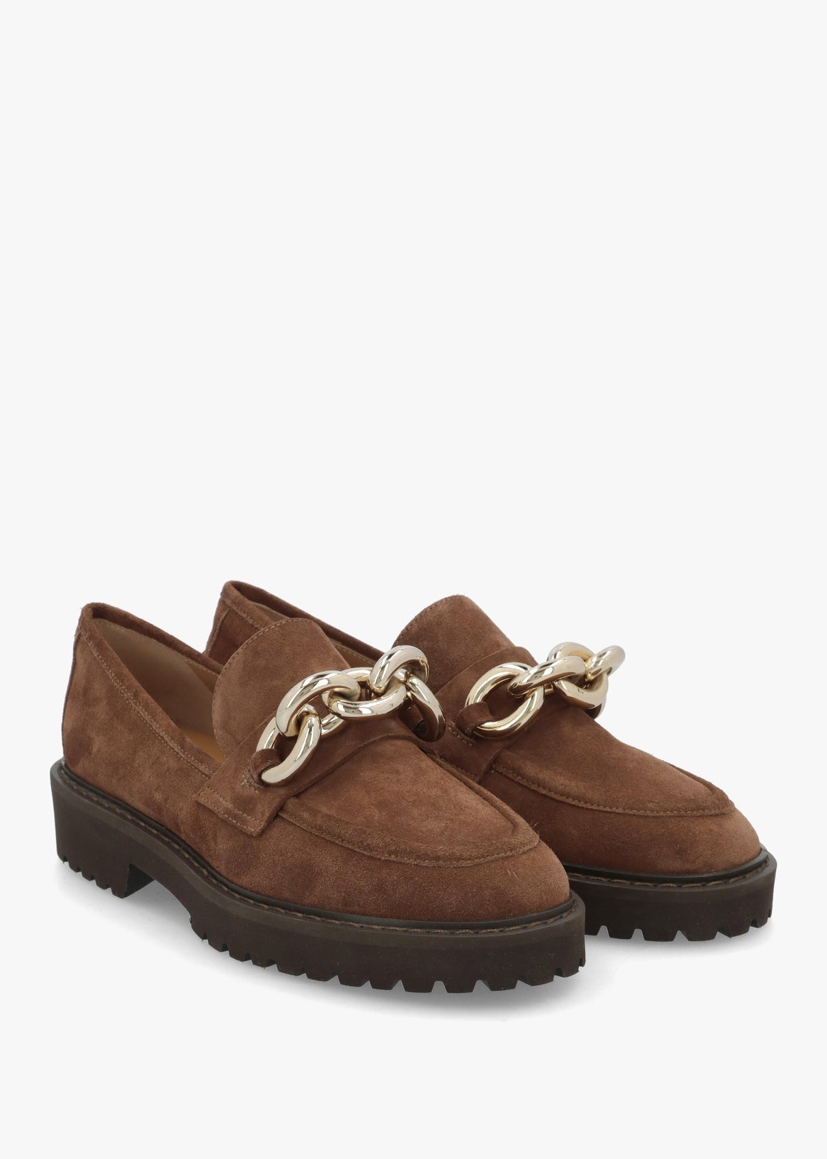 Brown Suede Link Chain Loafers