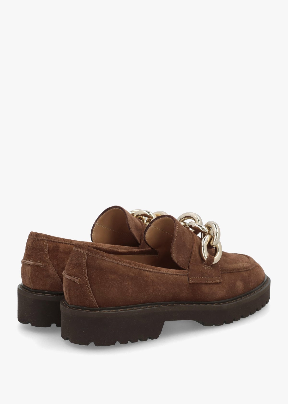 Brown Suede Link Chain Loafers