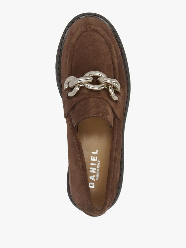 Brown Suede Link Chain Loafers