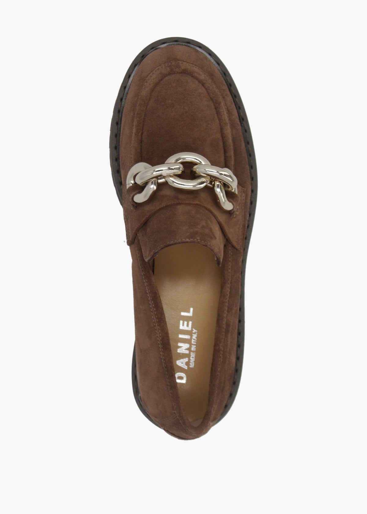 Brown Suede Link Chain Loafers