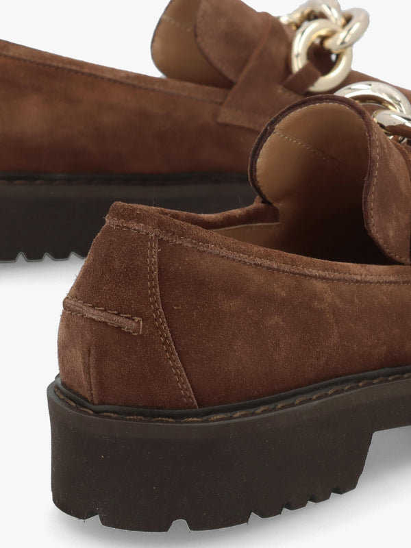 Brown Suede Link Chain Loafers