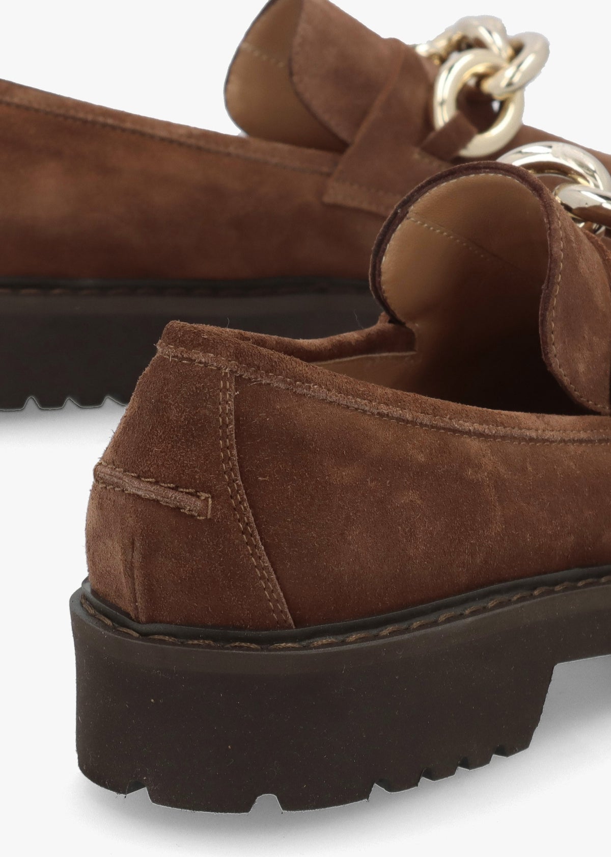 Brown Suede Link Chain Loafers