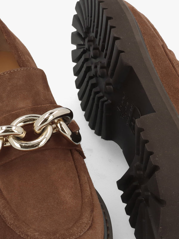 Brown Suede Link Chain Loafers