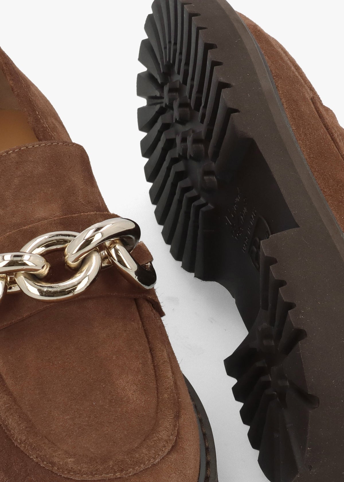 Brown Suede Link Chain Loafers