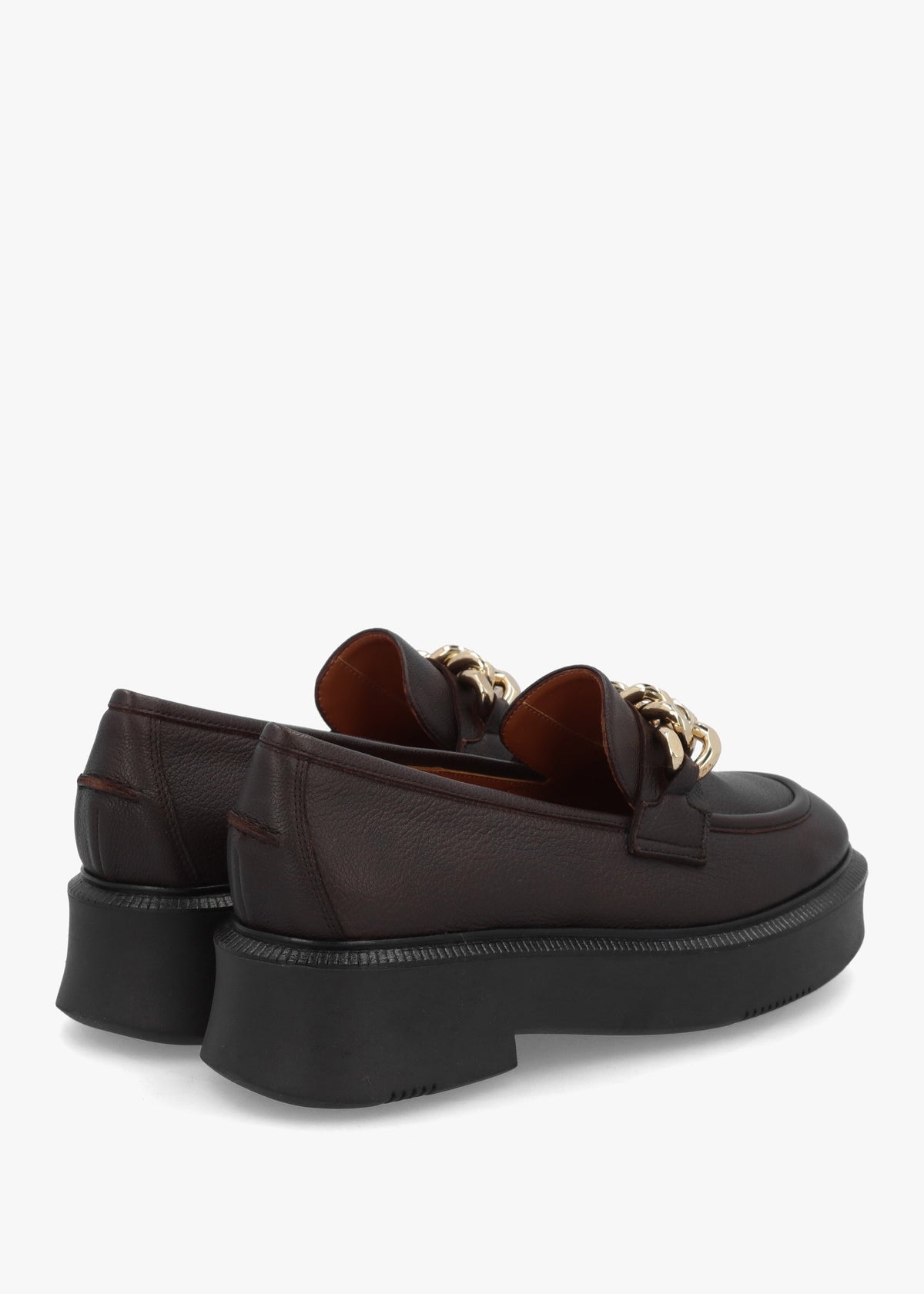 Brown Pebbled Leather Chunky Link Chain Loafers