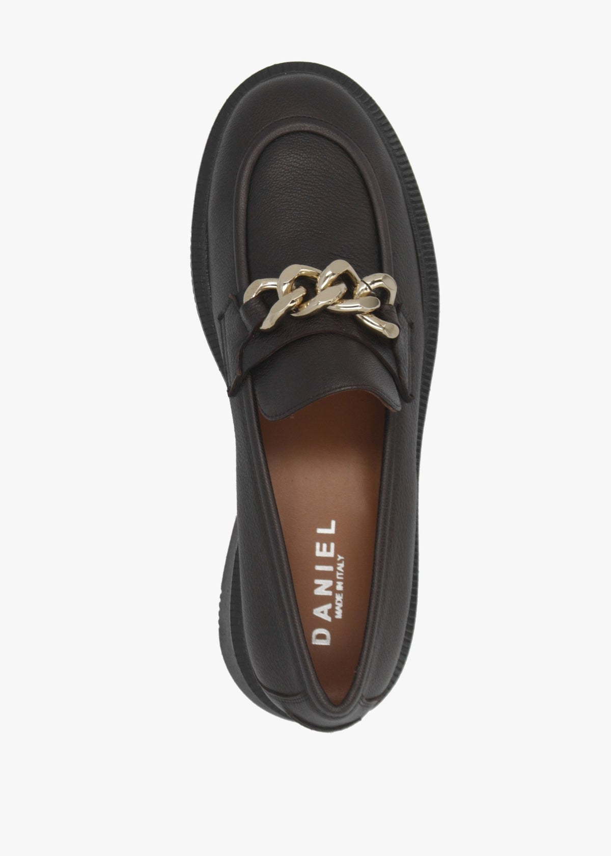 Brown Pebbled Leather Chunky Link Chain Loafers