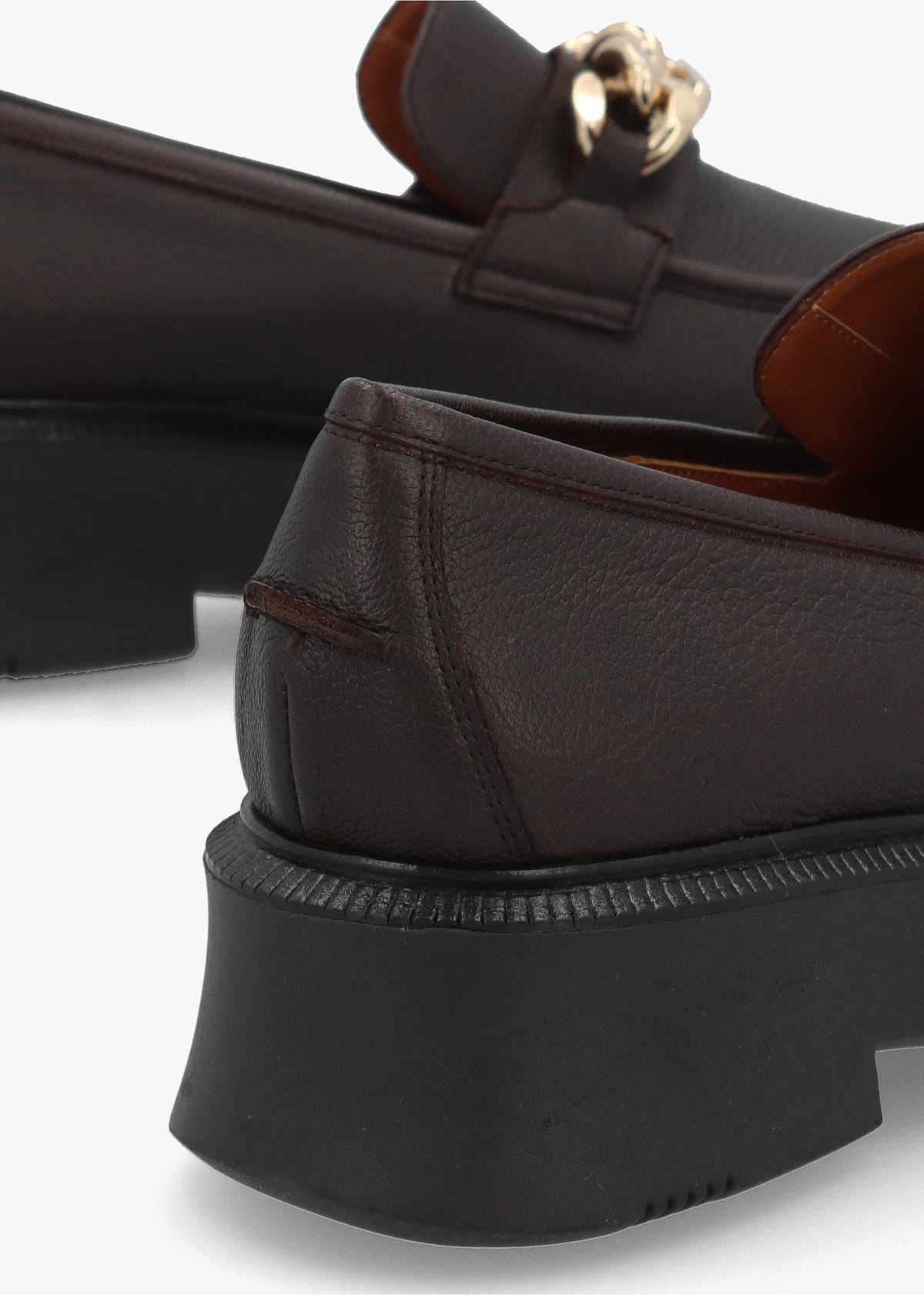 Brown Pebbled Leather Chunky Link Chain Loafers