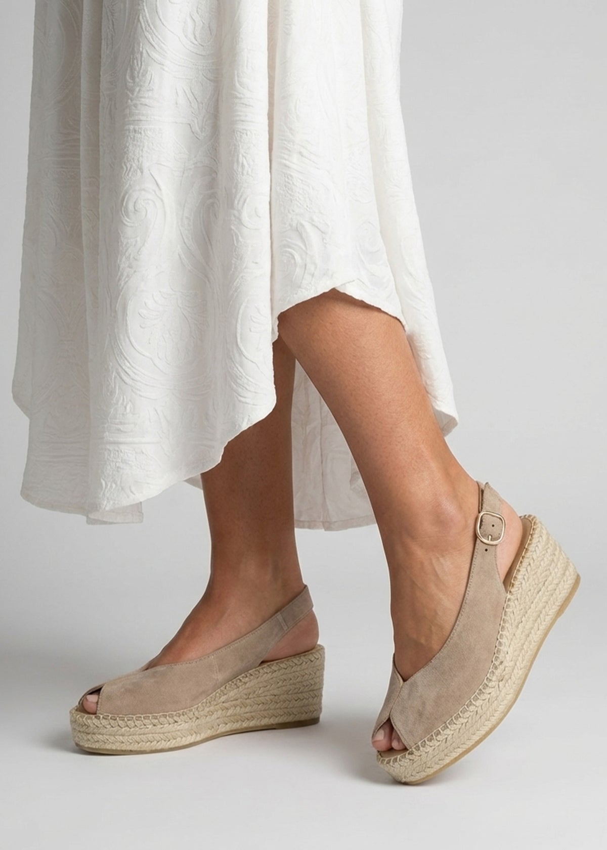 Jeep Beige Suede Peep Toe Wedge Espadrilles
