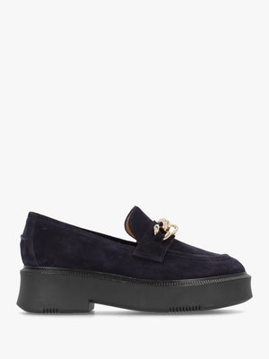 Navy Suede Chunky Link Chain Loafers