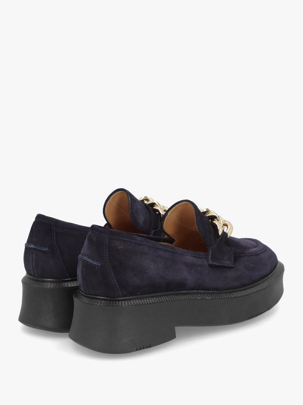 Navy Suede Chunky Link Chain Loafers