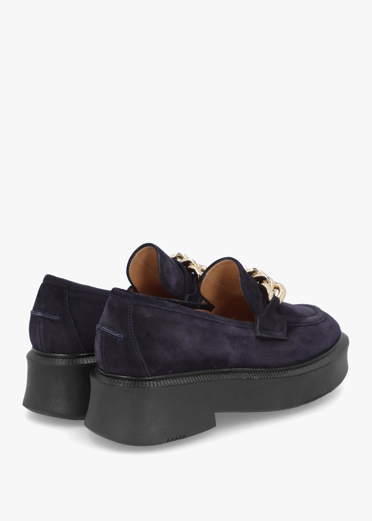 Navy Suede Chunky Link Chain Loafers