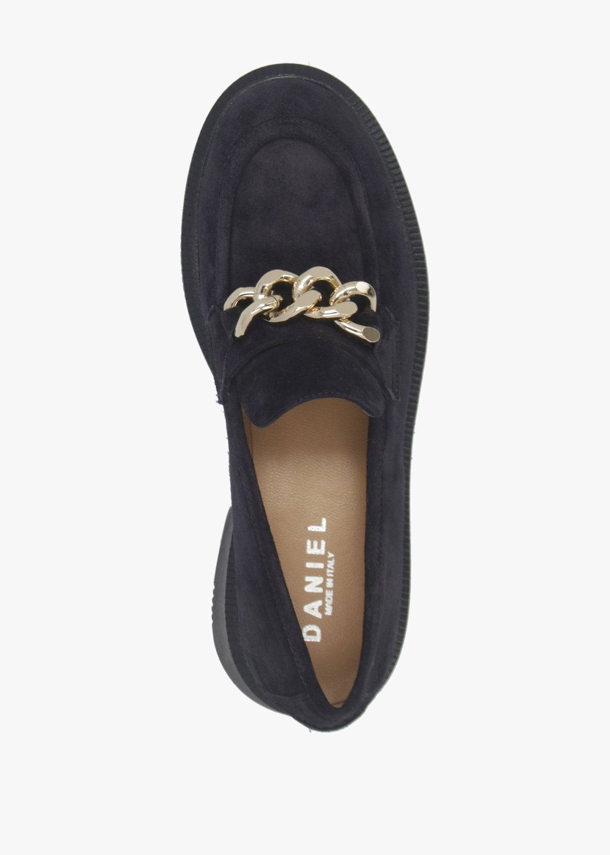 Navy Suede Chunky Link Chain Loafers