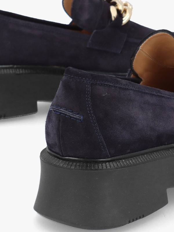 Navy Suede Chunky Link Chain Loafers