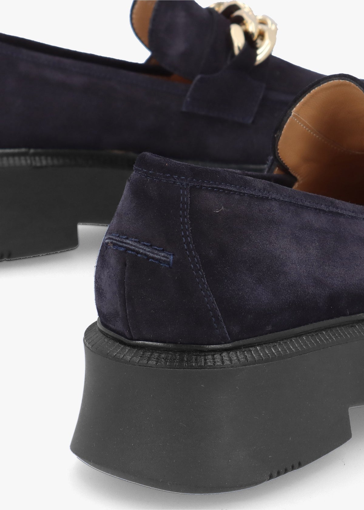Navy Suede Chunky Link Chain Loafers