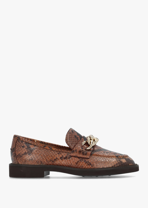 Tan Leather Reptile Loafers